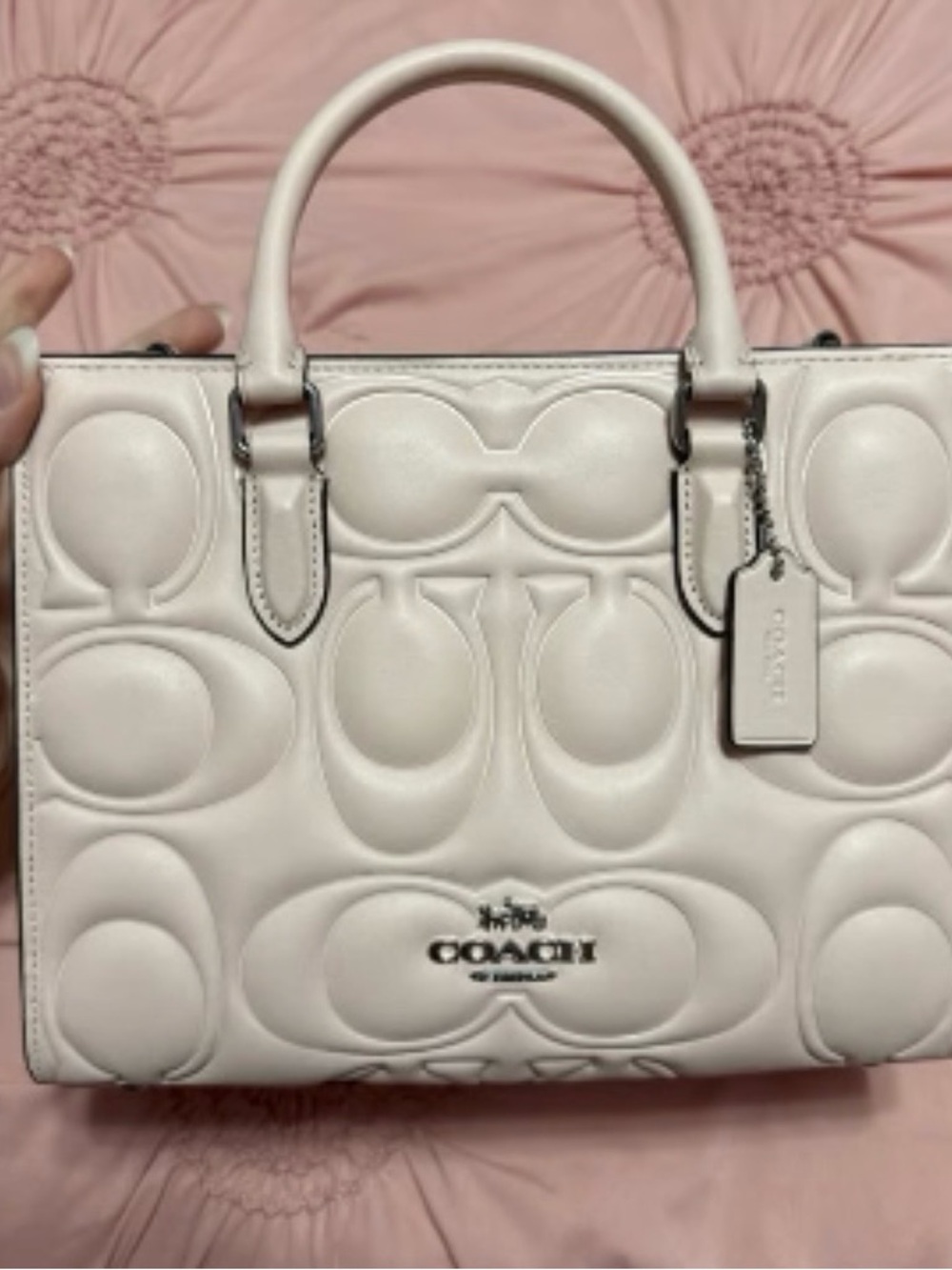 COACH Maggie Pink Leather Signature Quilted Tote